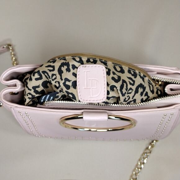 Elegant Studded Gold Light Baby Pink Chain Boho Chick Sheek Crossbody Bag Purse - Picture 8 of 16